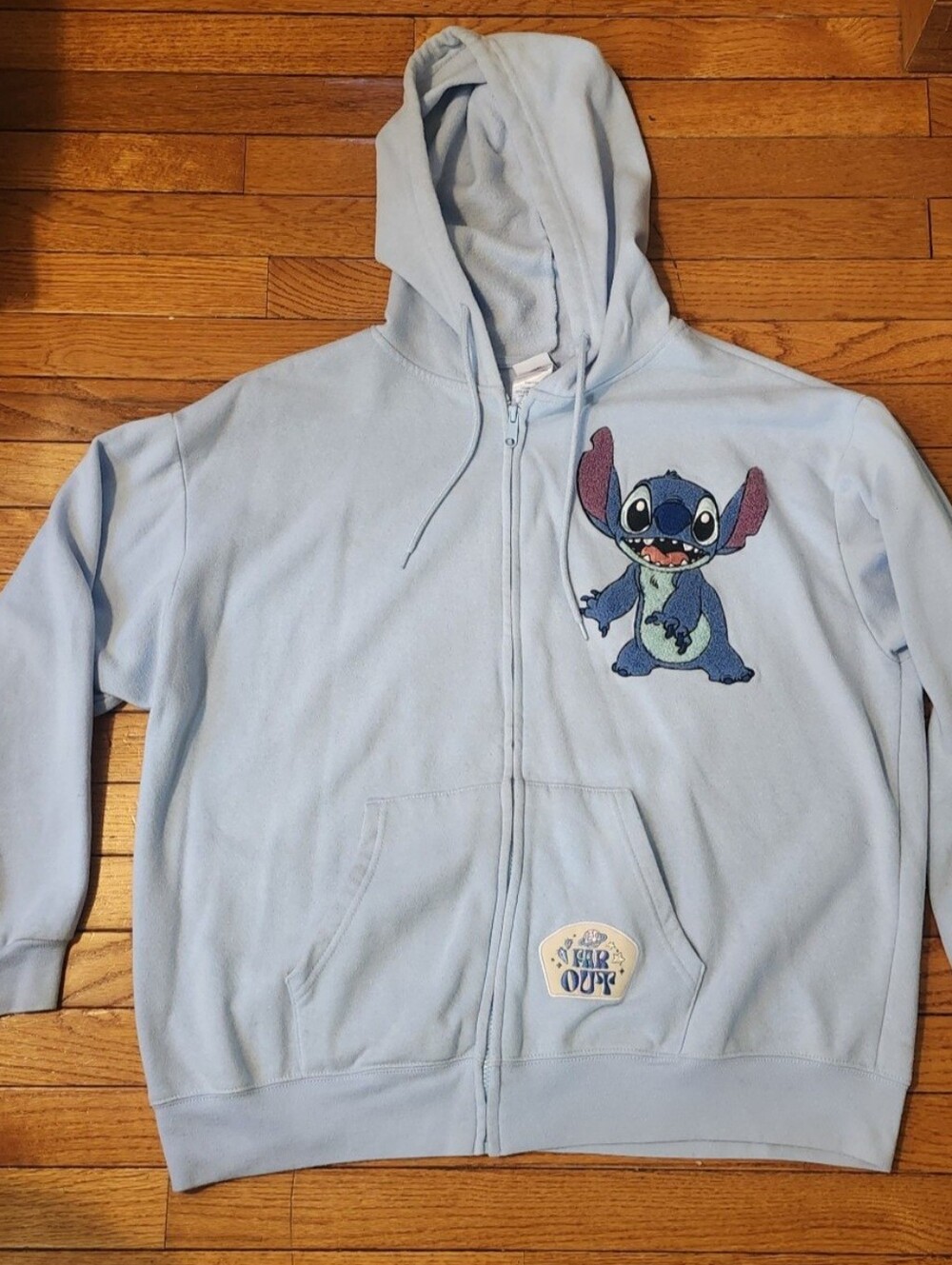 Women's Disney Light Blue Stitch Zip Hoodie; XXL